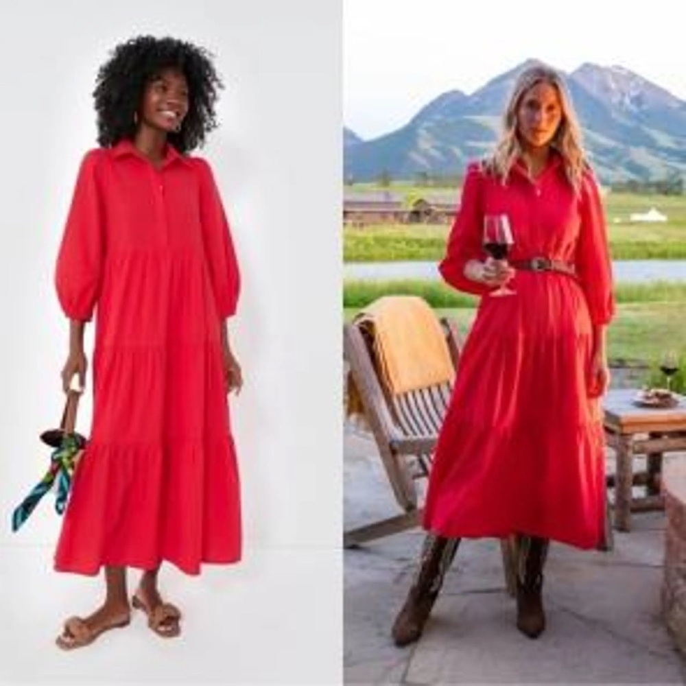 Pomander Place Red Long Sleeve Tiered Maxi Dress